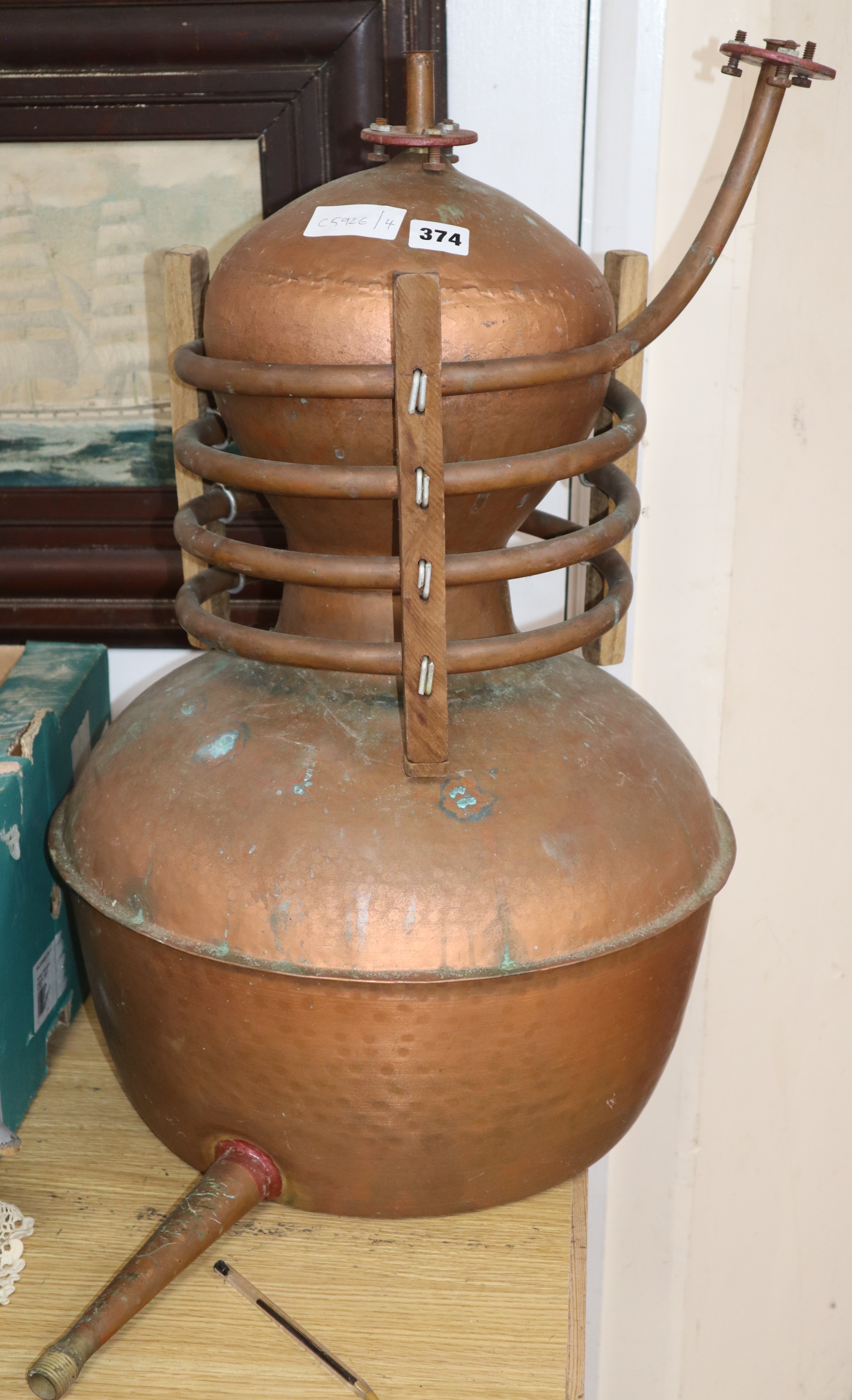 A Brazilian copper Alambic cachaca still, height 62cm